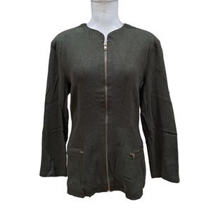 Vtg Le Follie Di Ziefield Italy Womens Olive Green Zip up Wool Blend Jacket Sz S